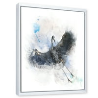 Designart 'Great Dark Blue Heron Bird Illustration' Seoska Kuća Uokvirena Platnenim Zidom Art Print